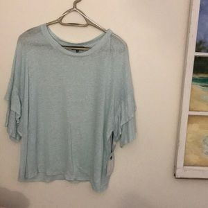 1 State pale blue shirt ruffled shirt sleeved